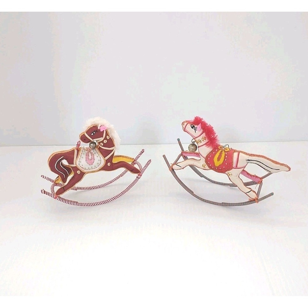 Vintage Chinese Satin Silk Hand Embroidered Stuff Rocking Horse Figure Ornaments